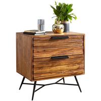 NACHTTISCH – Massivholz/Metall, große Schubladen, Industrial-Stil - Schwarz/Braun, Holz/Metall (60/60/40cm) - KADIMA DESIGN