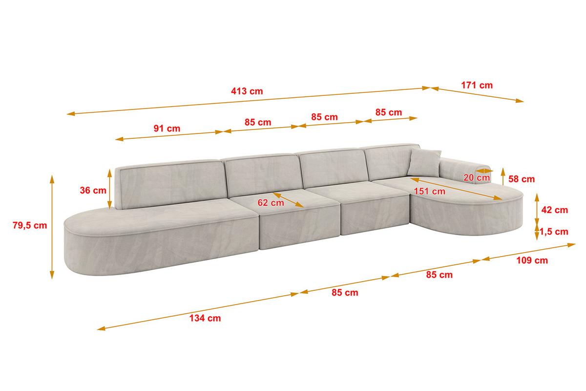 ECKSOFA Ottomane Rechts MARI-L3 - 413x171x79 cm Hellbraun Velours - Hellbraun/Schwarz, Holzwerkstoff/Kunststoff (171/413cm) - ALTDECOR