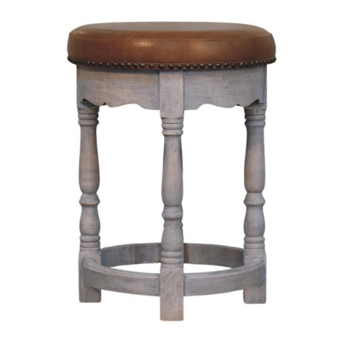 HOCKER mit Acid-Wash-Finish, Ledersitz, grau und braun - Braun, Leder/Holz (40/55/40cm) - Artisan Furniture