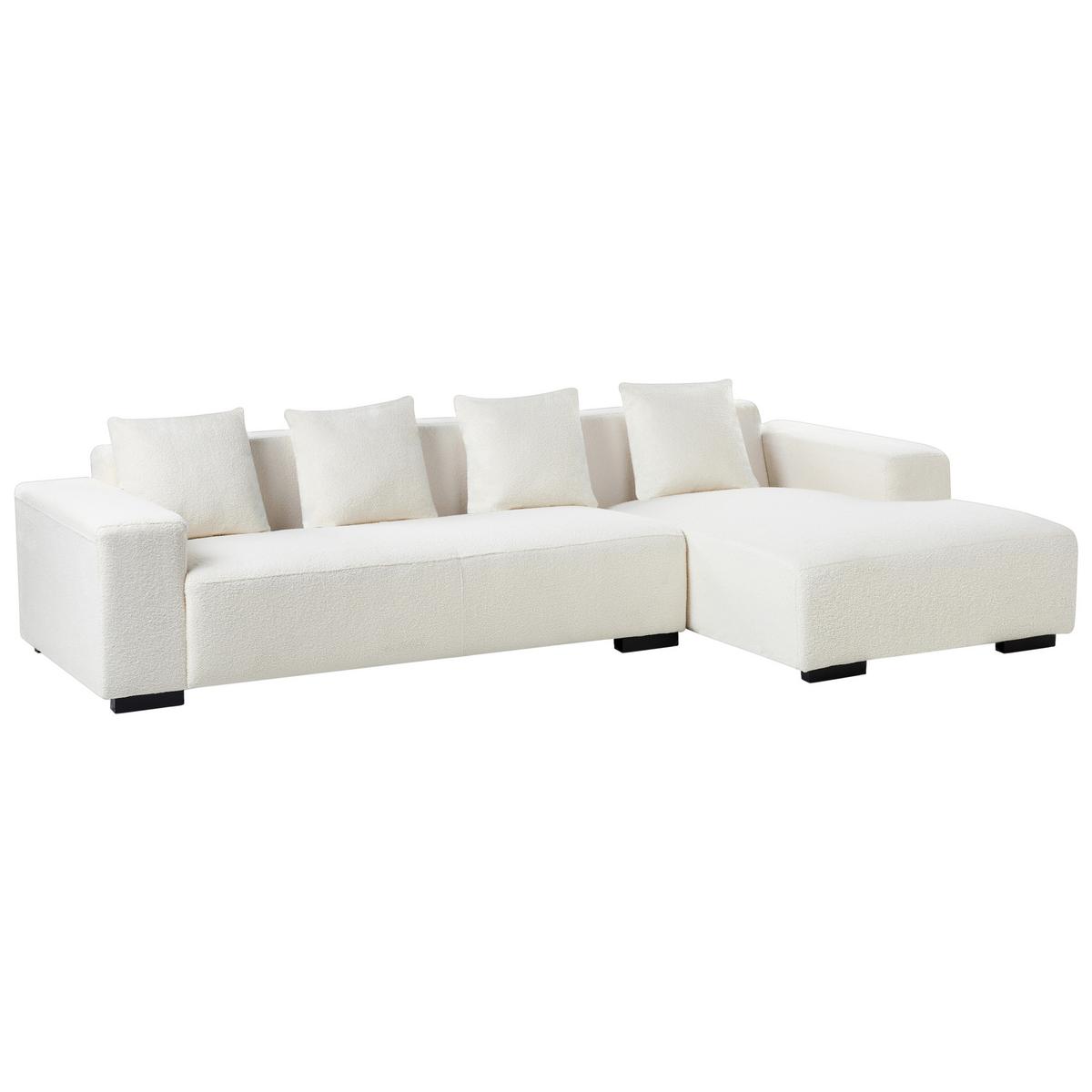 ECKSOFA 4-Sitzer Bouclé Weiß linksseitig Lungo - Schwarz/Weiß, Textil (285/160cm) - Beliani