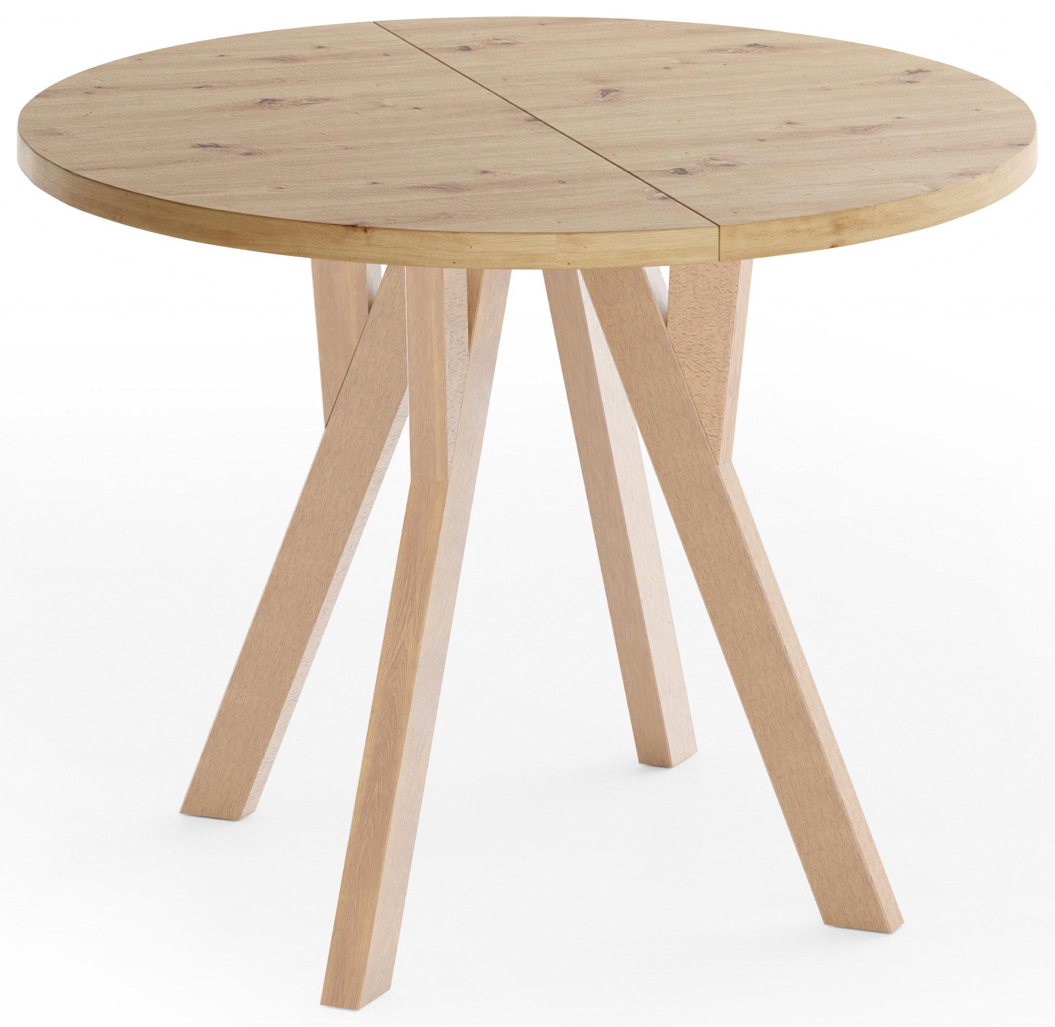 ESSTISCH Avero rund, ausziehbar, Massivholzbeine aus Buche, Eiche Artisan Braun 80-130/80/77 cm - Hellbraun/Eiche Artisan, Holz/Holzwerkstoff (80/130/76.5cm) - WFL GROUP