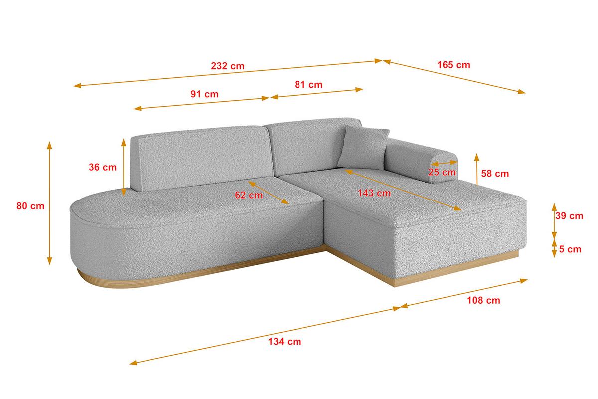 ECKSOFA Ottomane Rechts IREA-L1-v2 - 232x165x80 cm Hellgrau - Hellgrau, Holzwerkstoff/Textil (232/165cm) - ALTDECOR