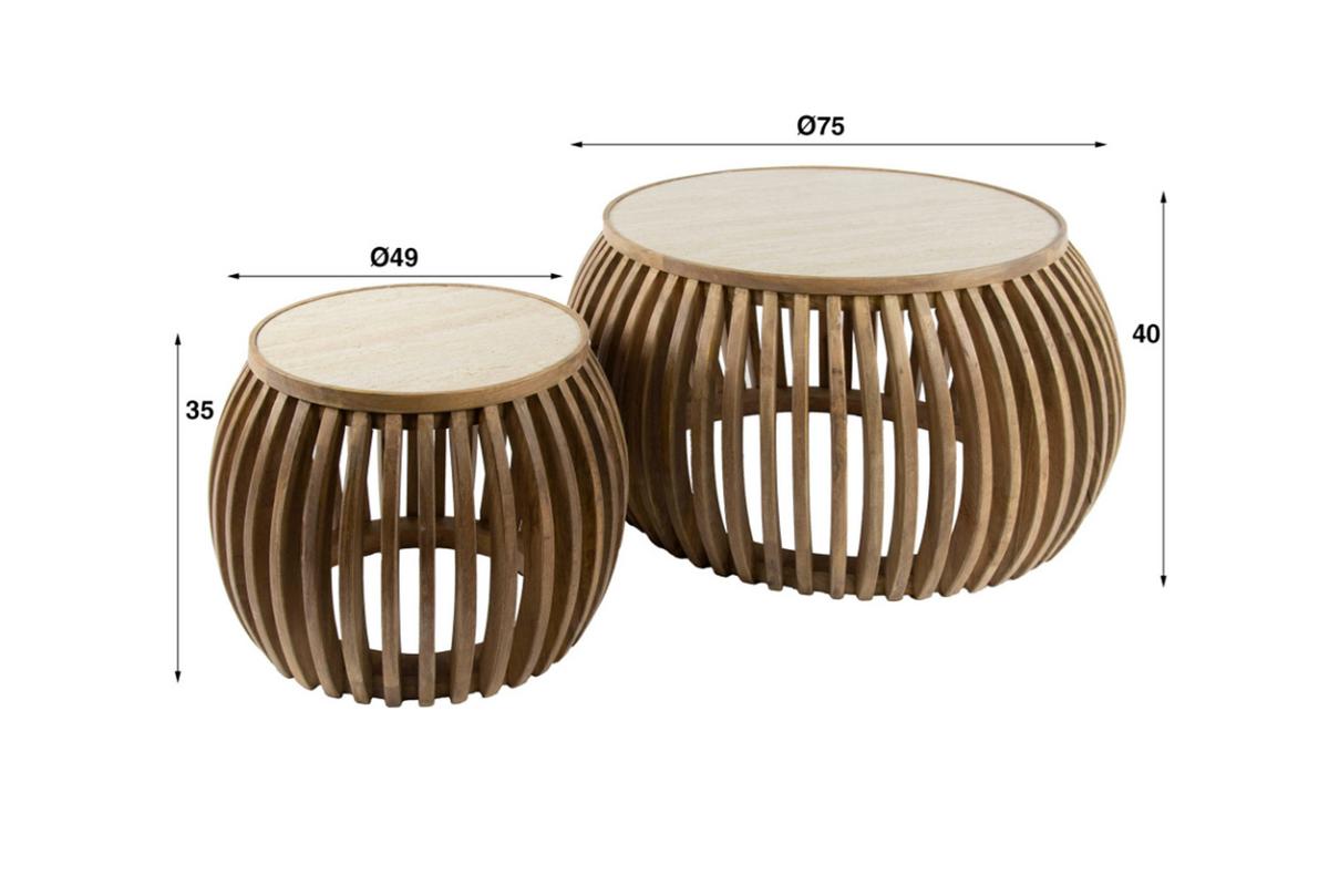 COUCHTISCH ATUEL 2ER SET Weiß Keramik - Weiß/Braun, Mangoholz/Keramik (75/75/40cm) - KAWOLA