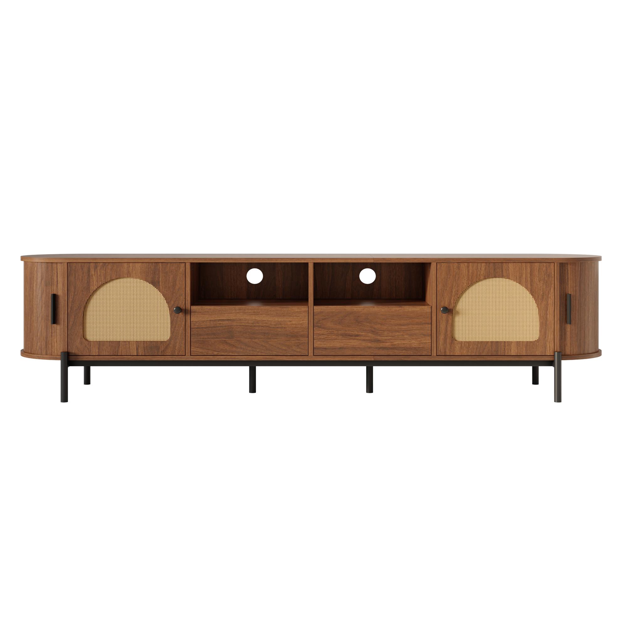 TV-LOWBOARD in holzoptik mit rattan, ovale form und viel stauraum - Walnussfarben, Holzwerkstoff (200/49.5/40cm) - Urban Meuble