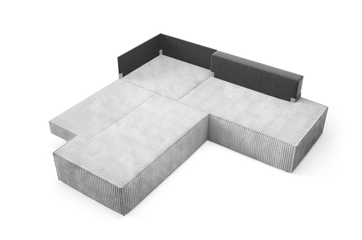 ECKSOFA TESSO II R-S Grau Kordstoff mit Schlaffunktion - Grau, Holz (254/254cm) - MASSENO