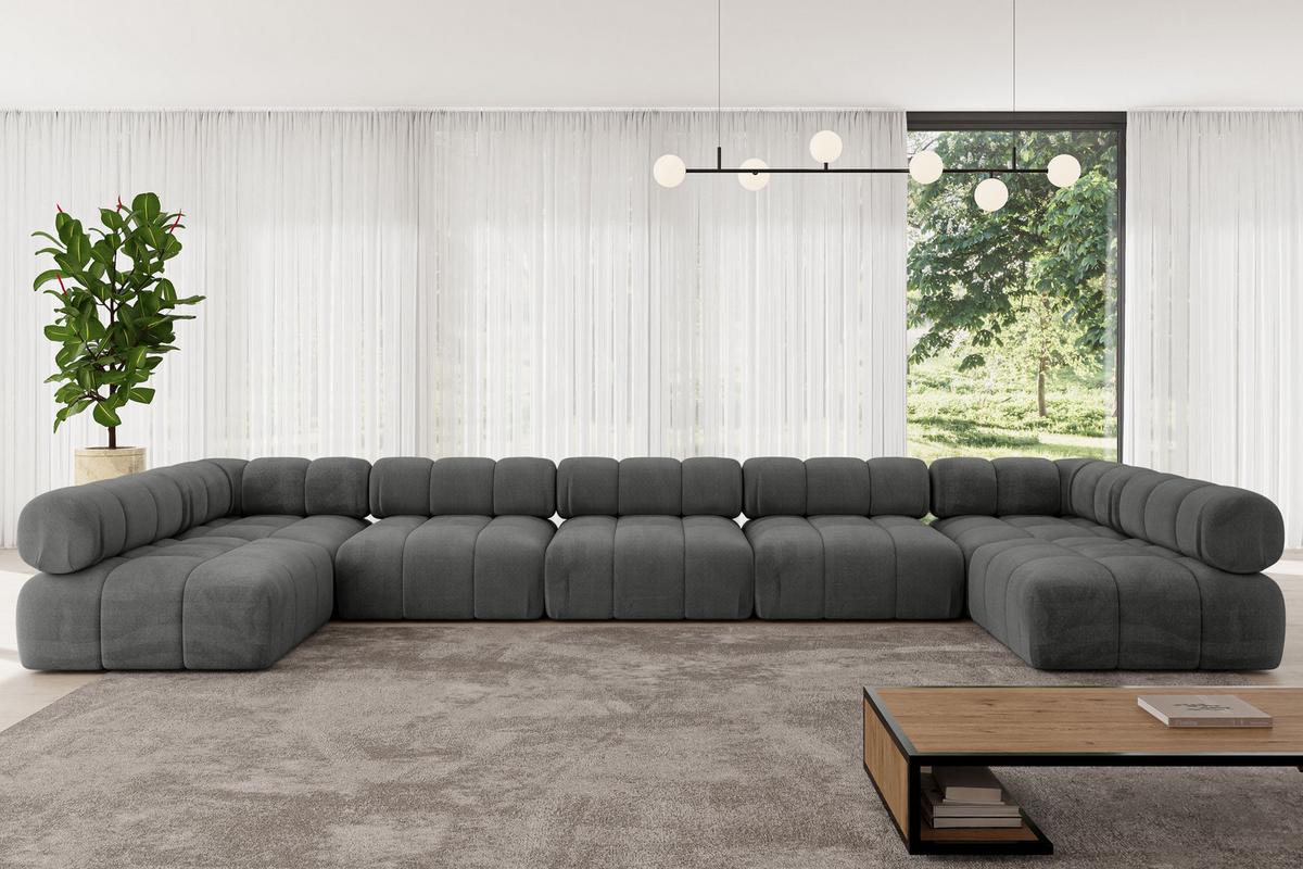 WOHNLANDSCHAFT modulares Sofa Garvo-U3 - 475x190x70 cm Dunkelgrau Velours - Schieferfarben/Dunkelgrau, Holzwerkstoff/Textil (475/70/190cm) - ALTDECOR