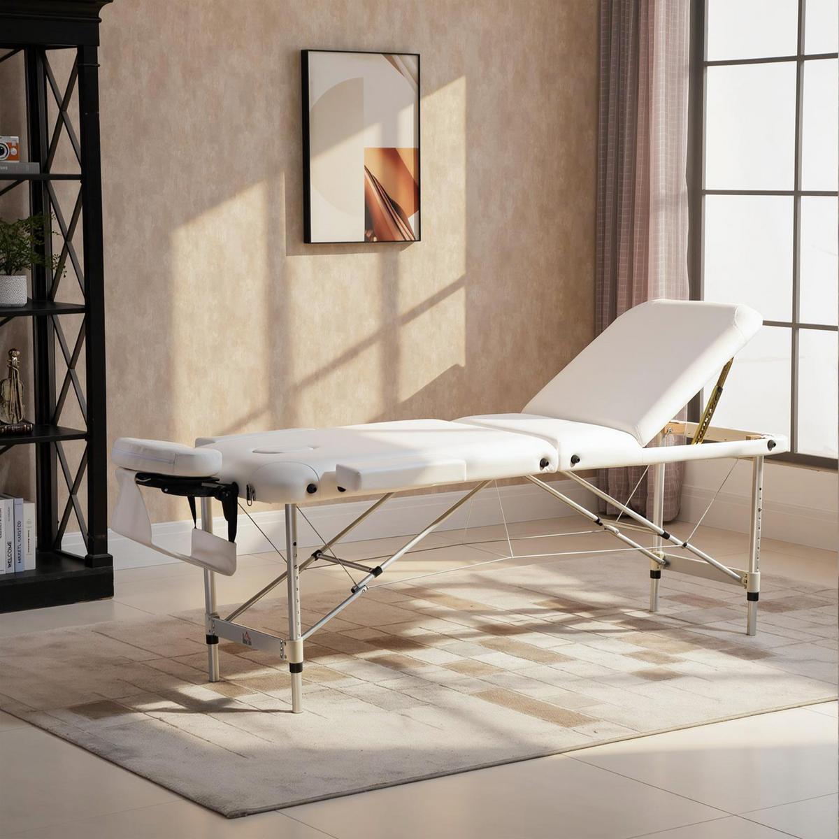 MASSAGELIEGEN höhenverstellbarer Massagetisch Massagebett Aluminium Kunststoff - Weiß, Metall (81/84/215cm) - HOMCOM