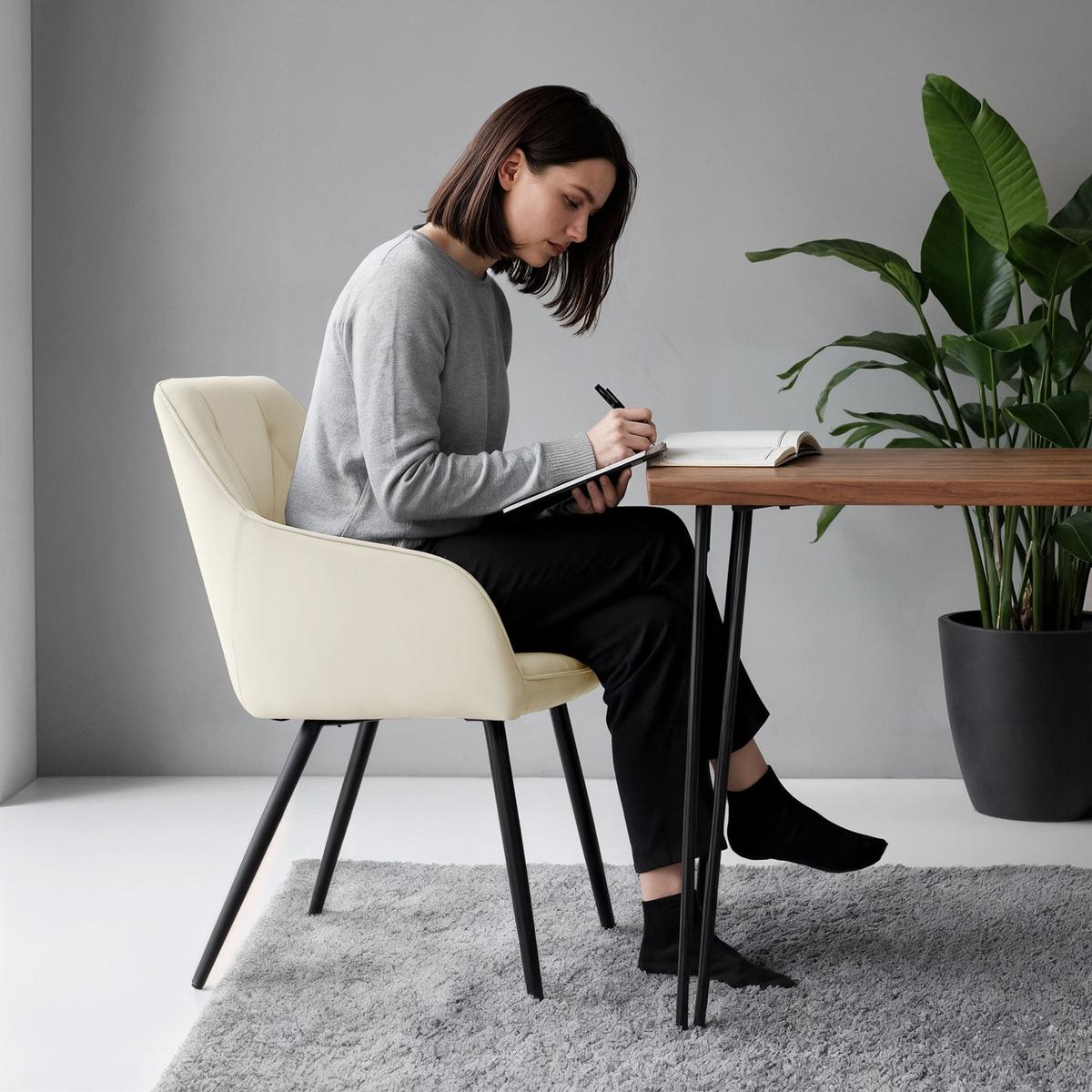 POLSTERSTUHL 2er Set, Metallbeine Graphit 54,5/82,5/58 - Creme, Textil (55/83/50cm) - RAUMHIRSCH FURNITURE