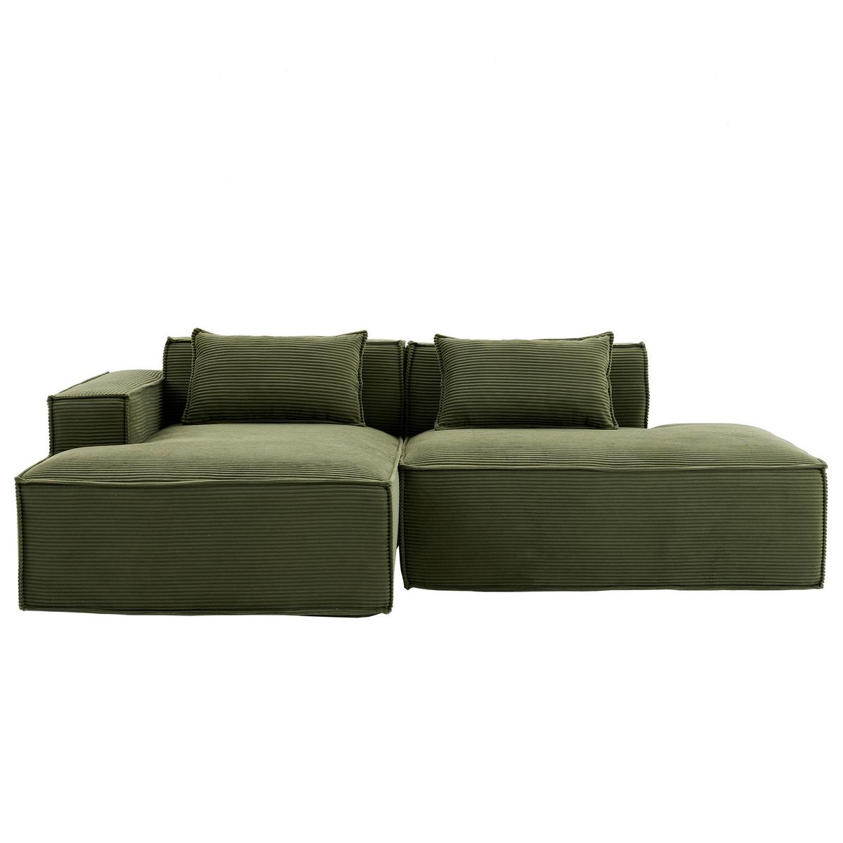 ECKSOFA polyester L-form mit taschenfederkern & 2 kissen - Grün, Textil (235/129cm) - Urban Meuble