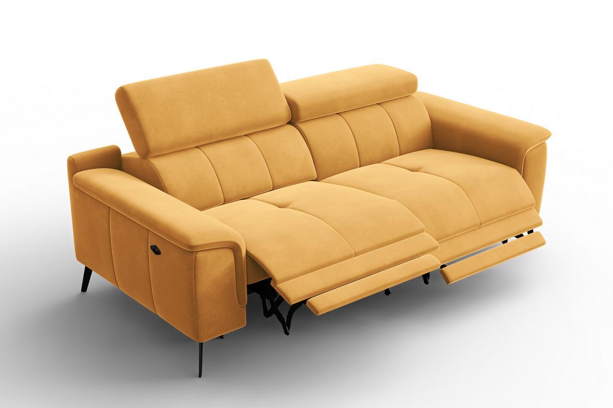 SOFA RELAX FIERO 3-Sitzer, Gelber Veloursstoff - Gelb/Schwarz, Holz/Textil (212/82/103cm) - Courtois Laville