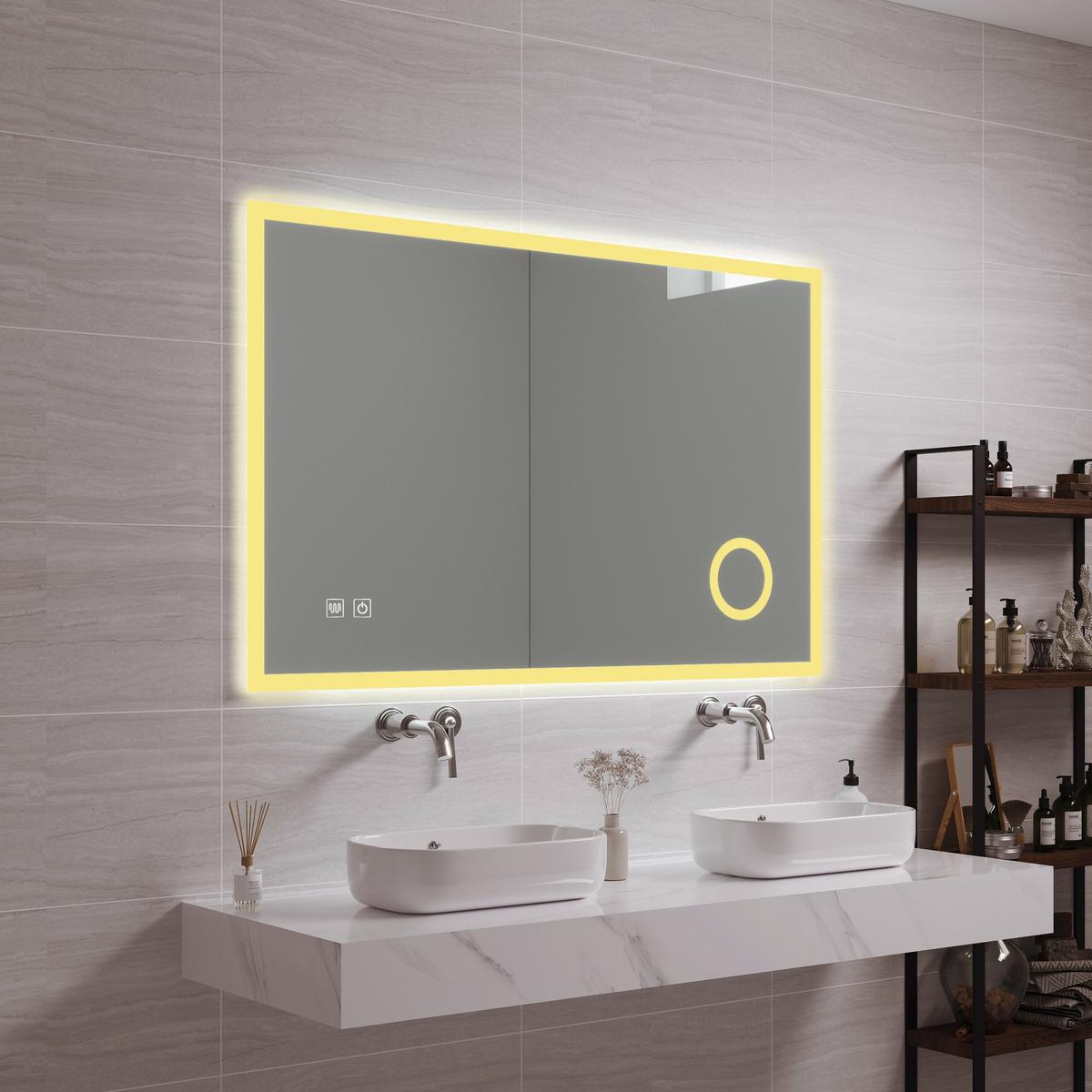 BADEZIMMERSPIEGEL Scafa - Weiß, Glas/Metall (100/70/3cm) - pro.tec