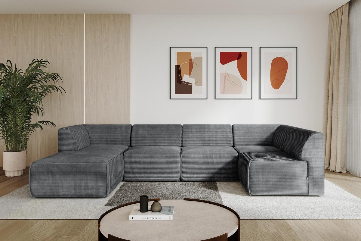 WOHNLANDSCHAFT Ottomane Links MOVO-L 345x180x78 cm Dunkelgrau Cord - Dunkelgrau, Holzwerkstoff/Kunststoff (345/78/180cm) - ALTDECOR