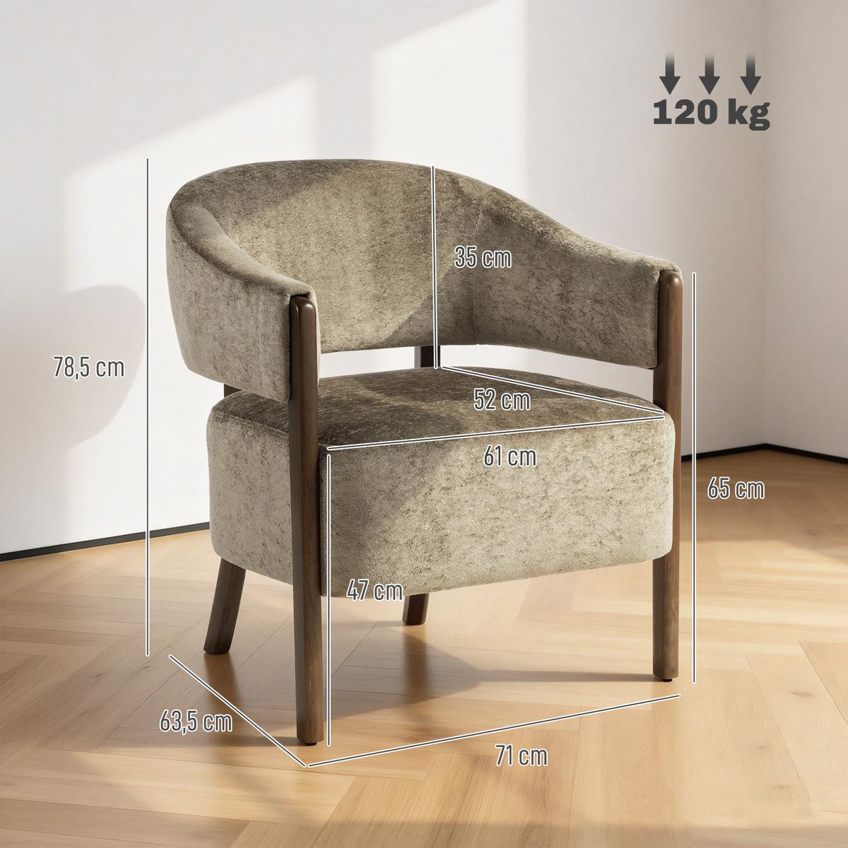 SESSEL Chenille Holz Hellbraun - Hellbraun/Braun, Holz/Textil (63.5/78.5/71cm) - HOMCOM