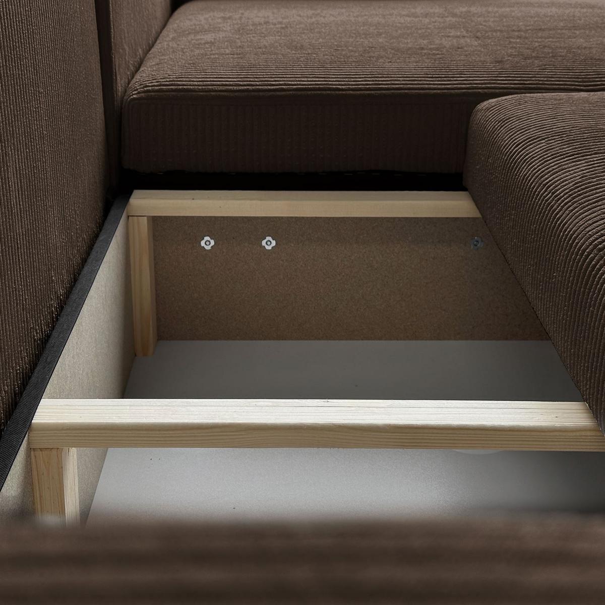 ECKSOFA Gepolstertes PRESTIGE XL mit Schlaffunktion und Bettkasten, Poso 06 - Braun, Textil (277/143cm) - Lookway
