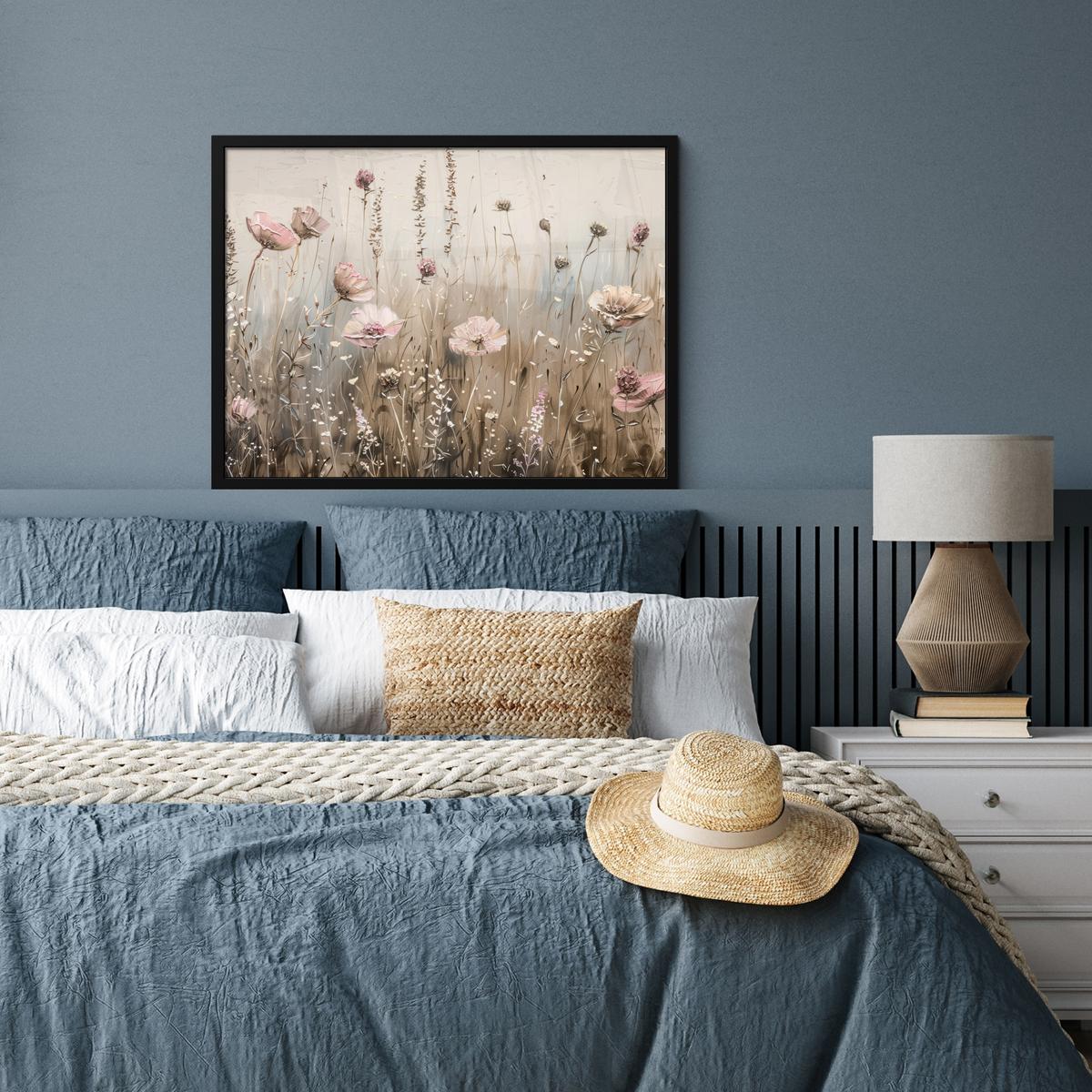 POSTER MIT RAHMENGERAHMTES BILD Blumen - Rosa - Modern - Beige 80x60 cm - Beige, Papier (80/60cm) - MuchoWow