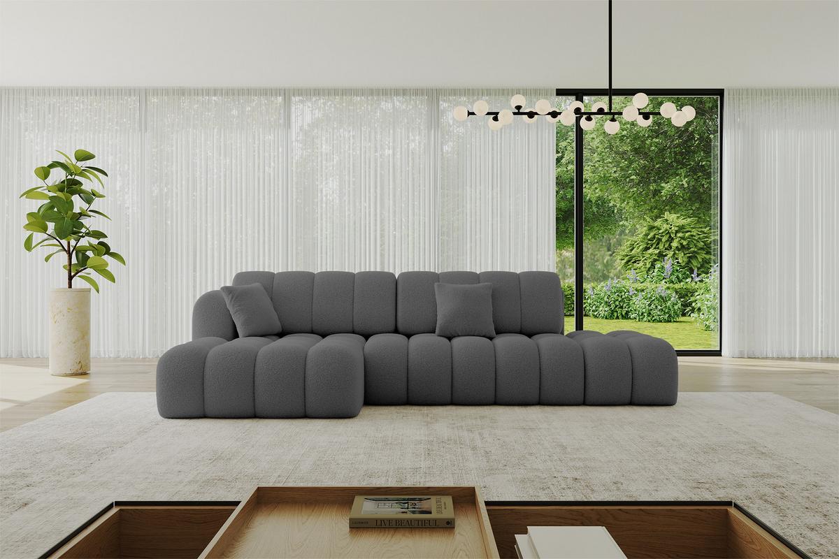 ECKSOFA mit Schlaffunktion Ottomane Links OLEA-L2 321x164x75 Grau Bouclé - Schwarz/Grau, Holzwerkstoff/Kunststoff (321/164cm) - ALTDECOR