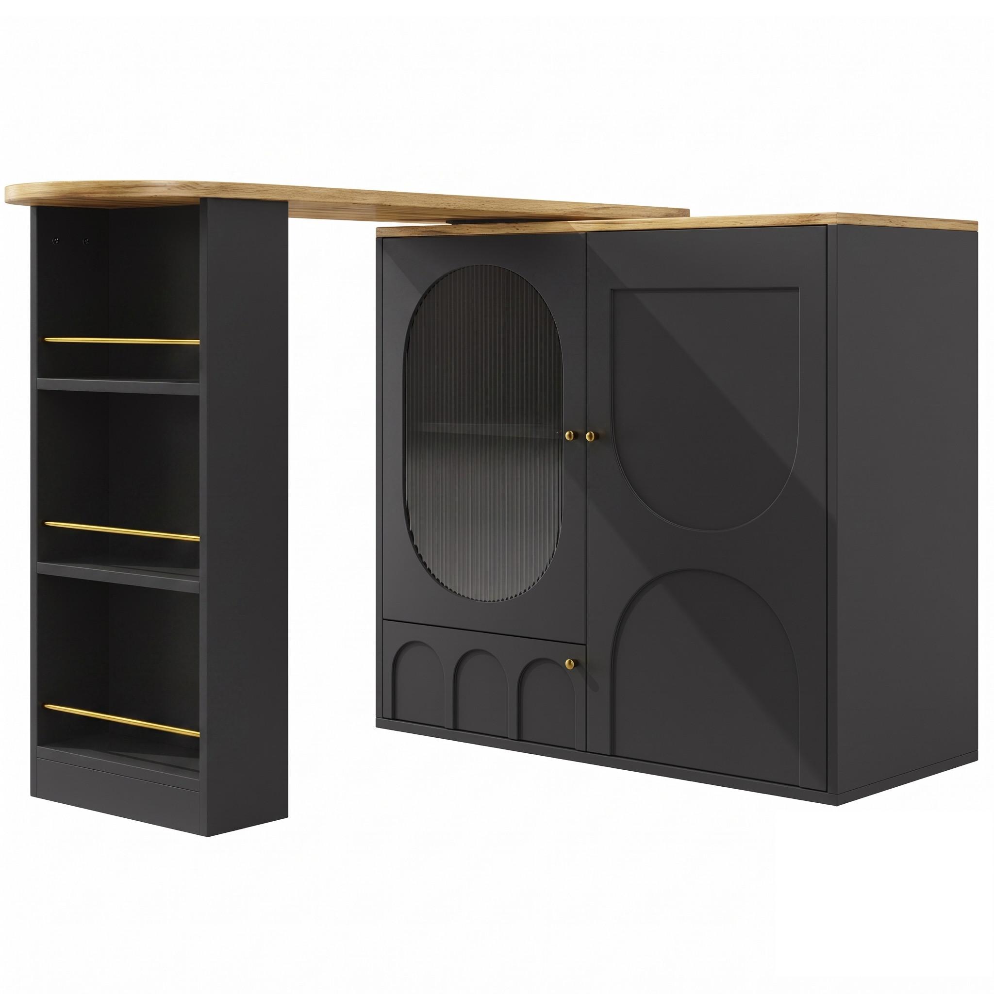 BARTISCH Schwarz 360° Drehbar Ausziehbar Stehtisch mit Stauraum - Schwarz, Holzwerkstoff (73/137.9/92.5cm) - Urban Meuble