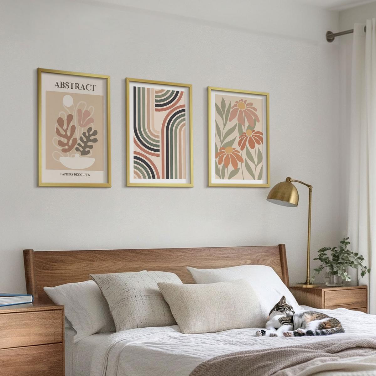 BILDER SET 3er Set - 40x60 cm Goldrahmen - Abstrakte Pflanzen in Pastellfarben - Goldfarben, Kunststoff (40/60cm) - TULUP