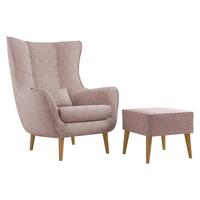 SESSEL Estjano Cord mit Fußbank - Hellrosa/Beige, Holz/Textil (80/106/95cm) - MIRJAN24