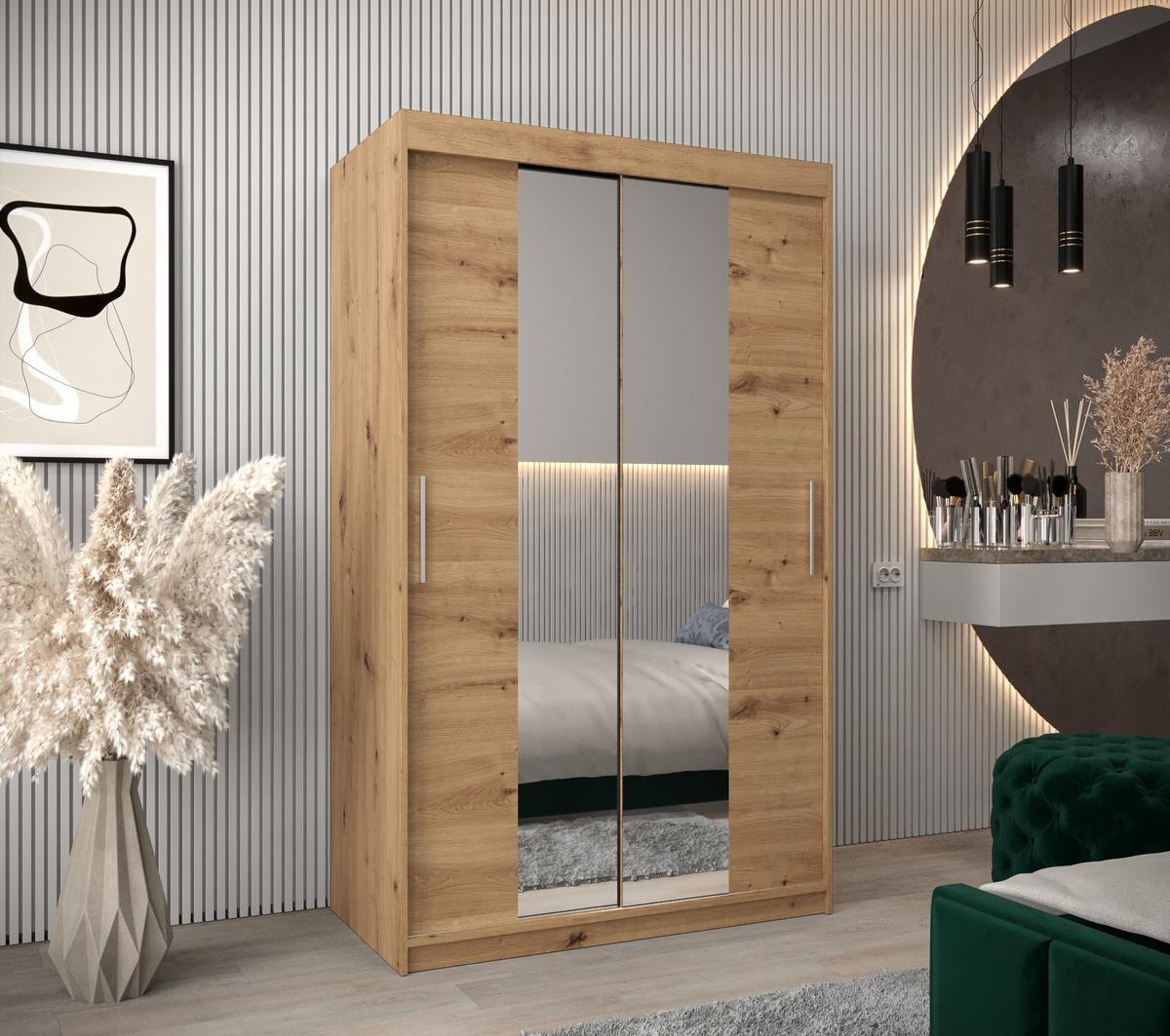 LANGUAGE Schiebetürenschrank mit Spiegel TOKYO 1 200/120/62 2-türig - Silberfarben/Eiche Artisan, Holz/Kunststoff (120/200/62cm) - MÖBEL KRYSPOL