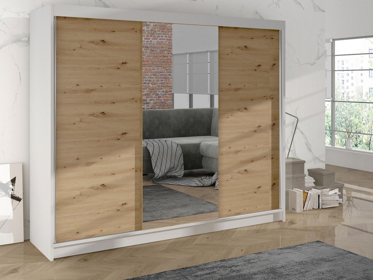 SCHWEBETÜRENSCHRANK Derby I - Eiche Artisan, Holzwerkstoff/Metall (200/215/58cm) - MIRJAN24