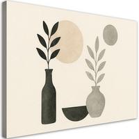 LEINWANDBILD Vasen Blätter Minimalismus 90x60cm - Beige, Textil (90/60cm) - Feeby