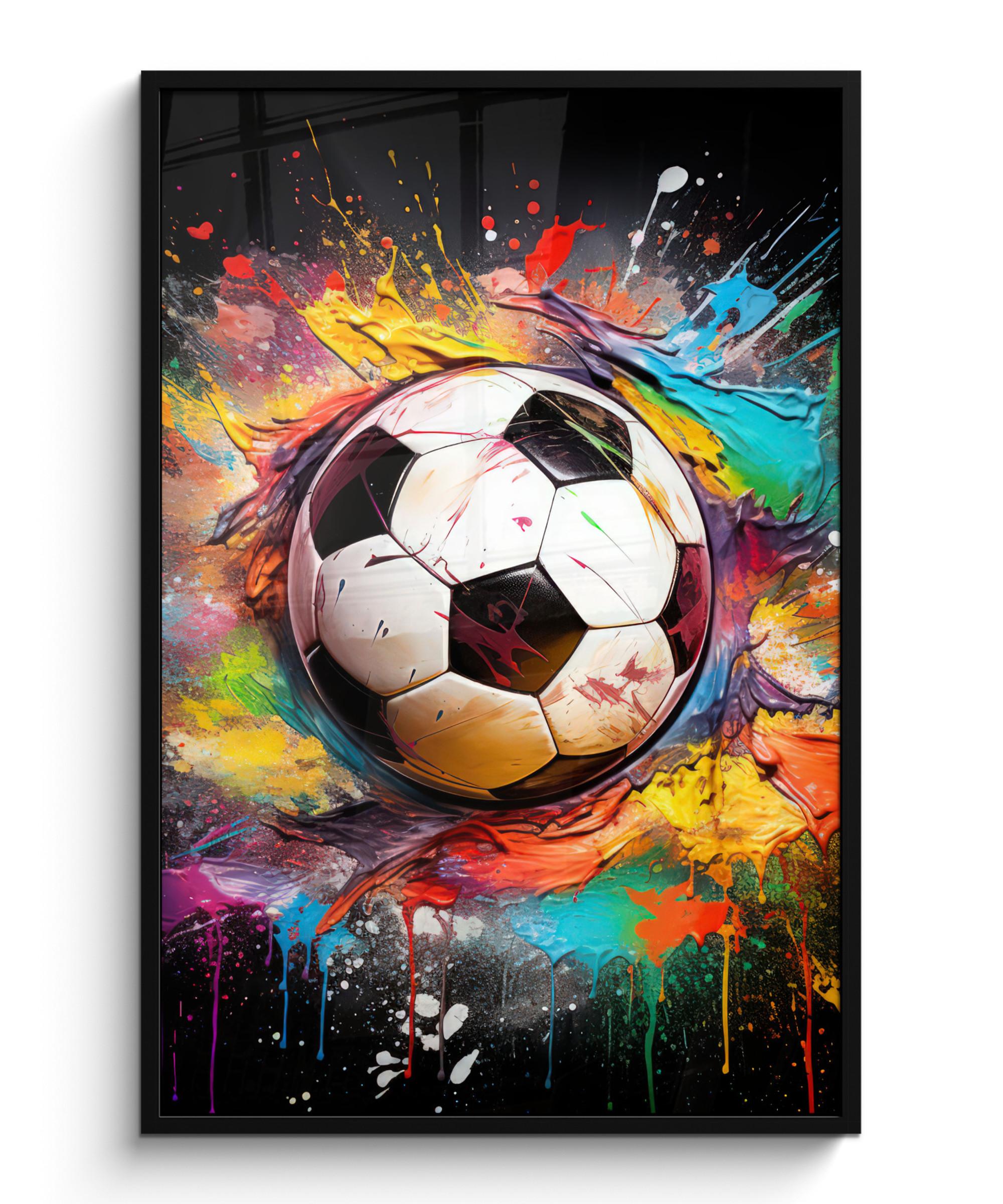 POSTER MIT RAHMEN Fußball - Farbe - Farben - Schwarz - Weiß Bilderleiste 80x120 cm - Weiß, Papier (80/120cm) - MuchoWow