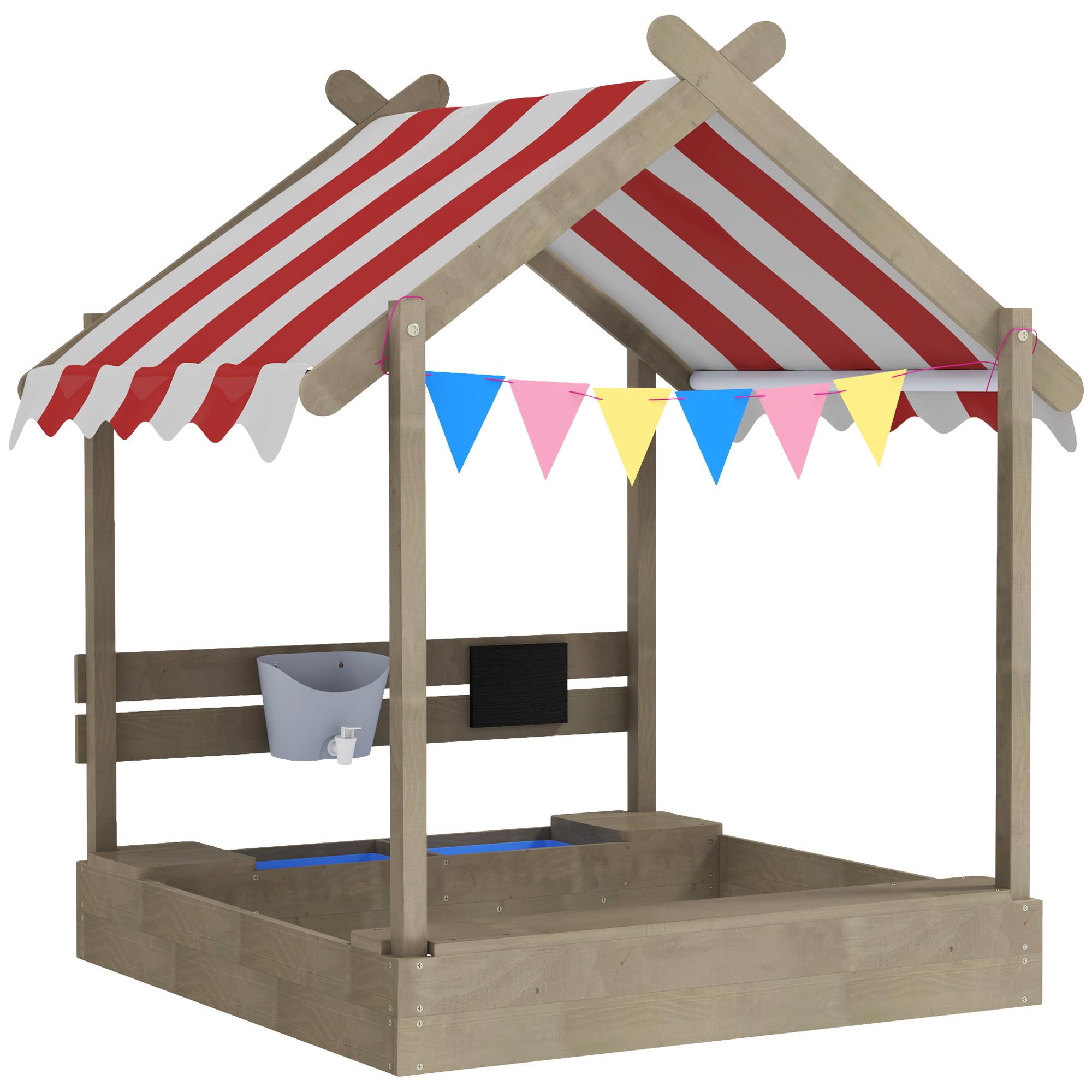 SANDKASTEN mit Dach, Sandkiste aus Holz mit Sitzplatz, Spielhaus für 3-7 Jahre - Grau, Holz (124/116/146cm) - Outsunny