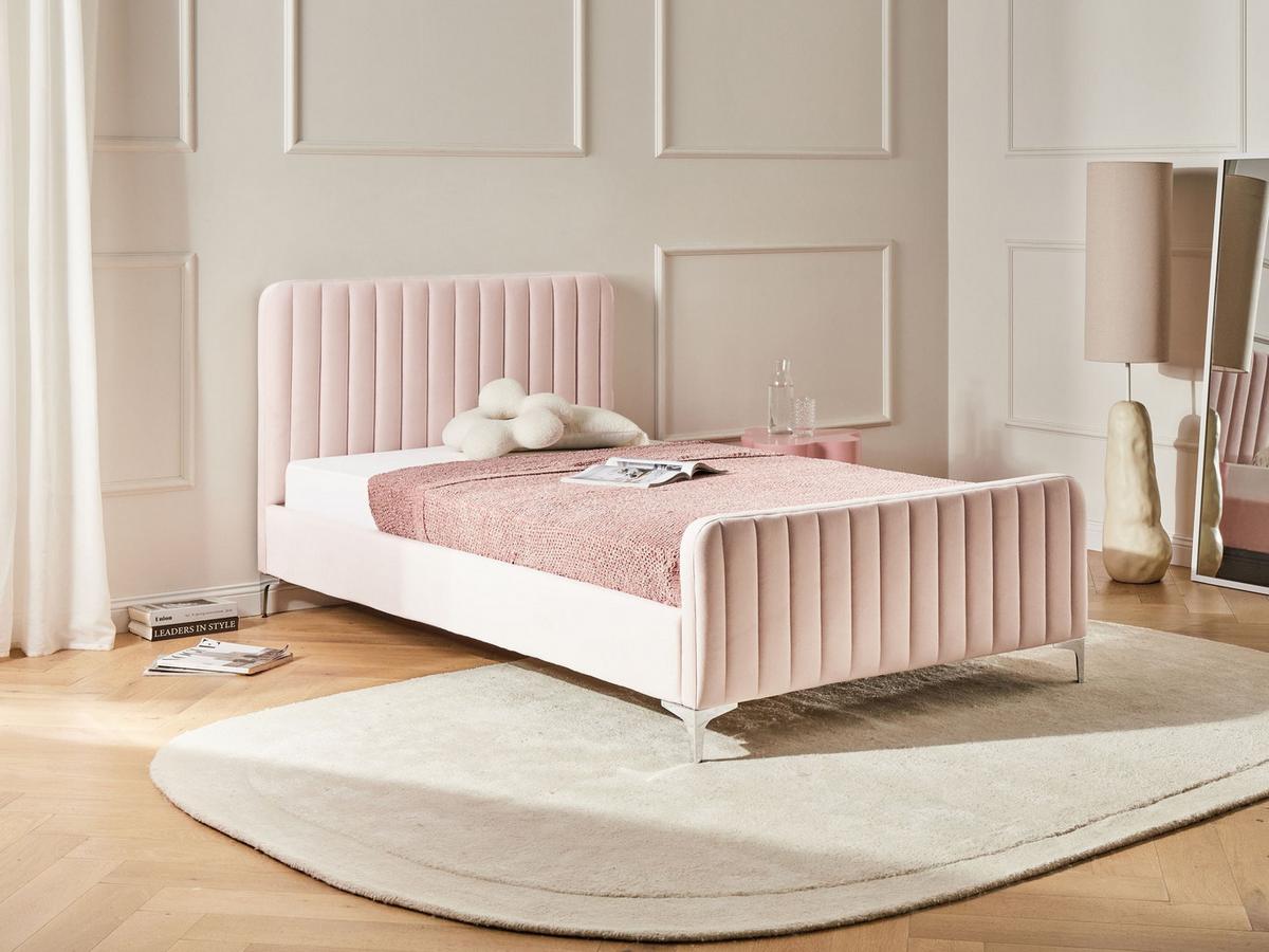BETT mit Lattenrost 120/200 cm Pastellrosa Lunan - Pink, Textil (120/200cm) - Beliani