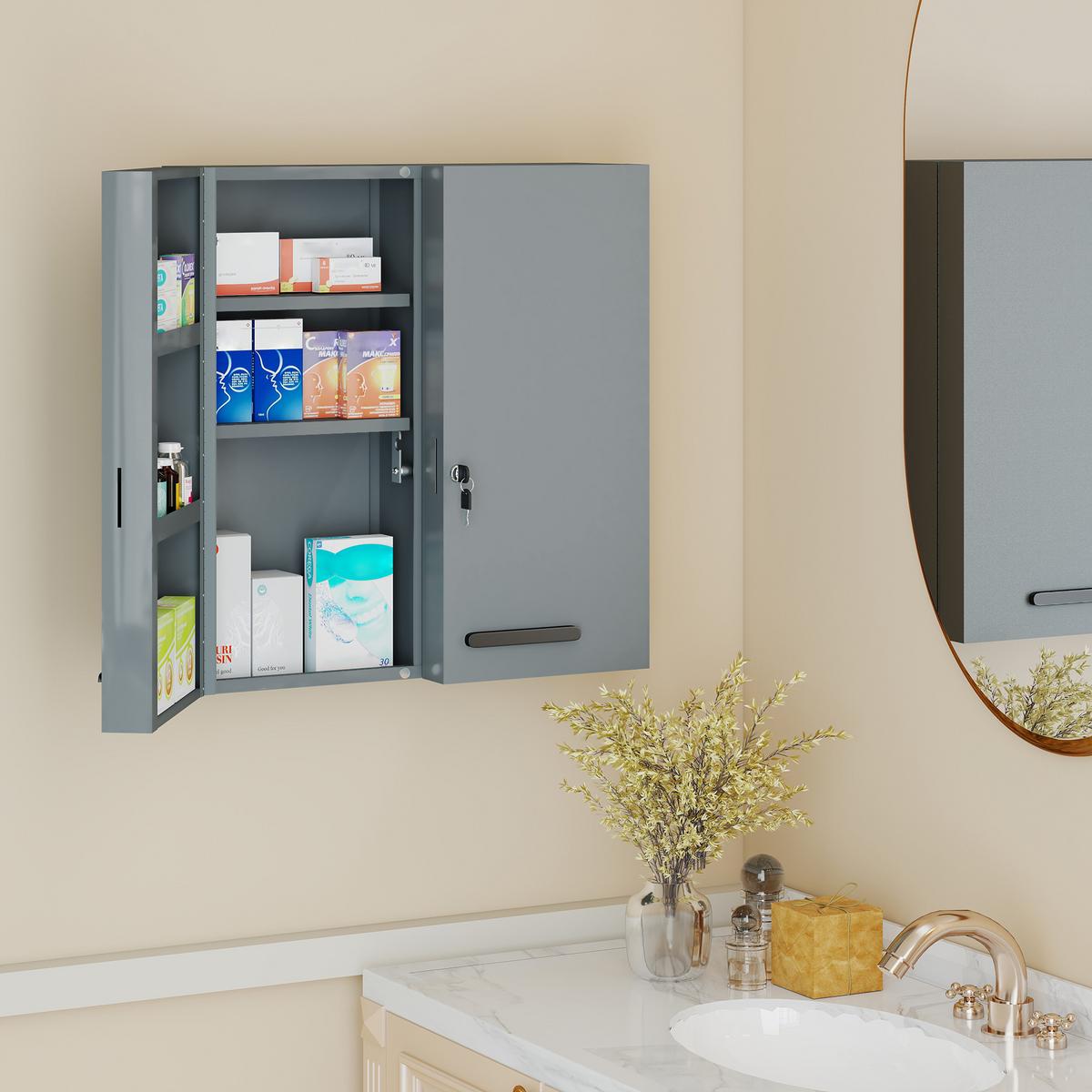 MEDIZINSCHRANK Kaltgewalzter Stahl Kohlegrau - Dunkelgrau/Schwarz, Metall (18/60/55cm) - Kleankin