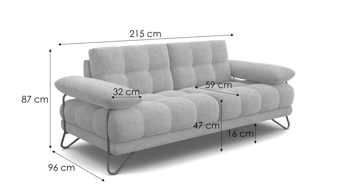 SOFA BUBBARA 2,5-Sitzer, hellgrau - Hellgrau/Schwarz, Holz/Textil (215/87/96cm) - Wozimo