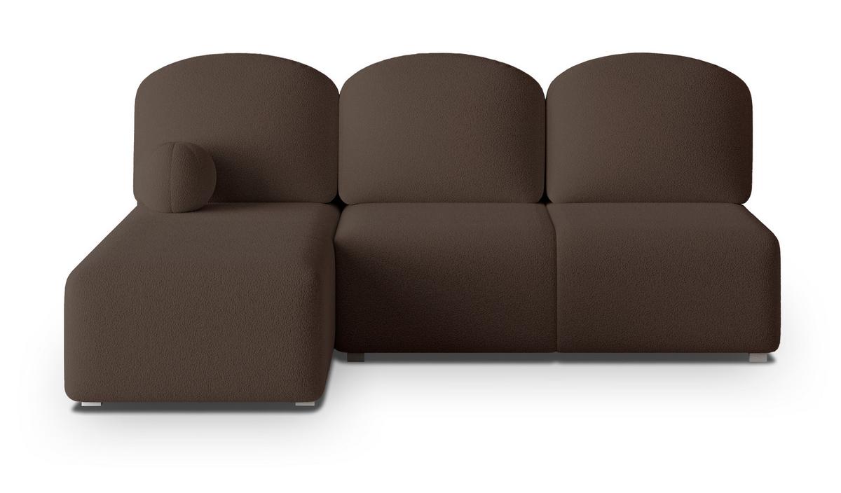 ECKSOFA TRAMA Braun Boucle-Stoff mit Schlaffunktion - Braun, Holz (200/143cm) - MASSENO