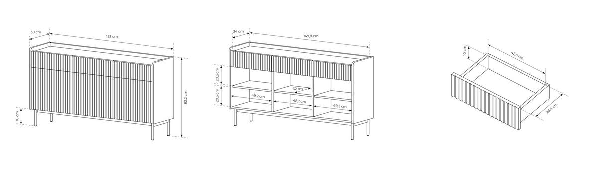 SIDEBOARD Nolle in Beige & Scandi Eiche 153/82/38 cm - Sandfarben/Beige, Holzwerkstoff/Metall (153/82.2/38cm) - WFL GROUP