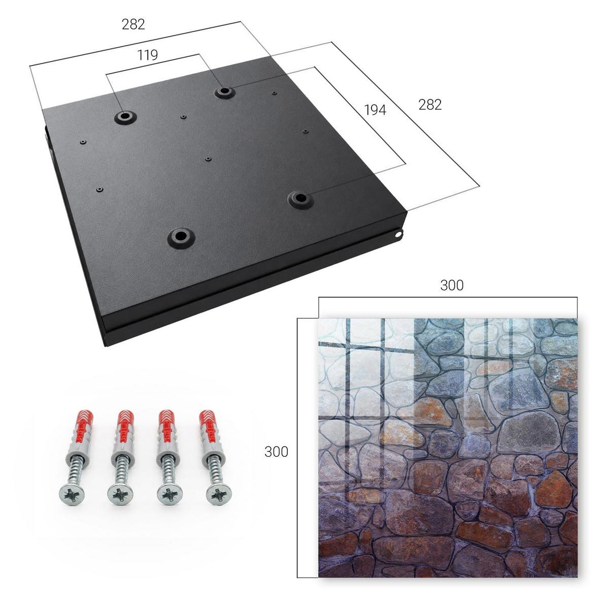 SCHLÜSSELBOX Schwarz 30x30 cm- Türöffnung nach rechts - Steintextur - Blaugrau, Metall (30/30/5cm) - TULUP