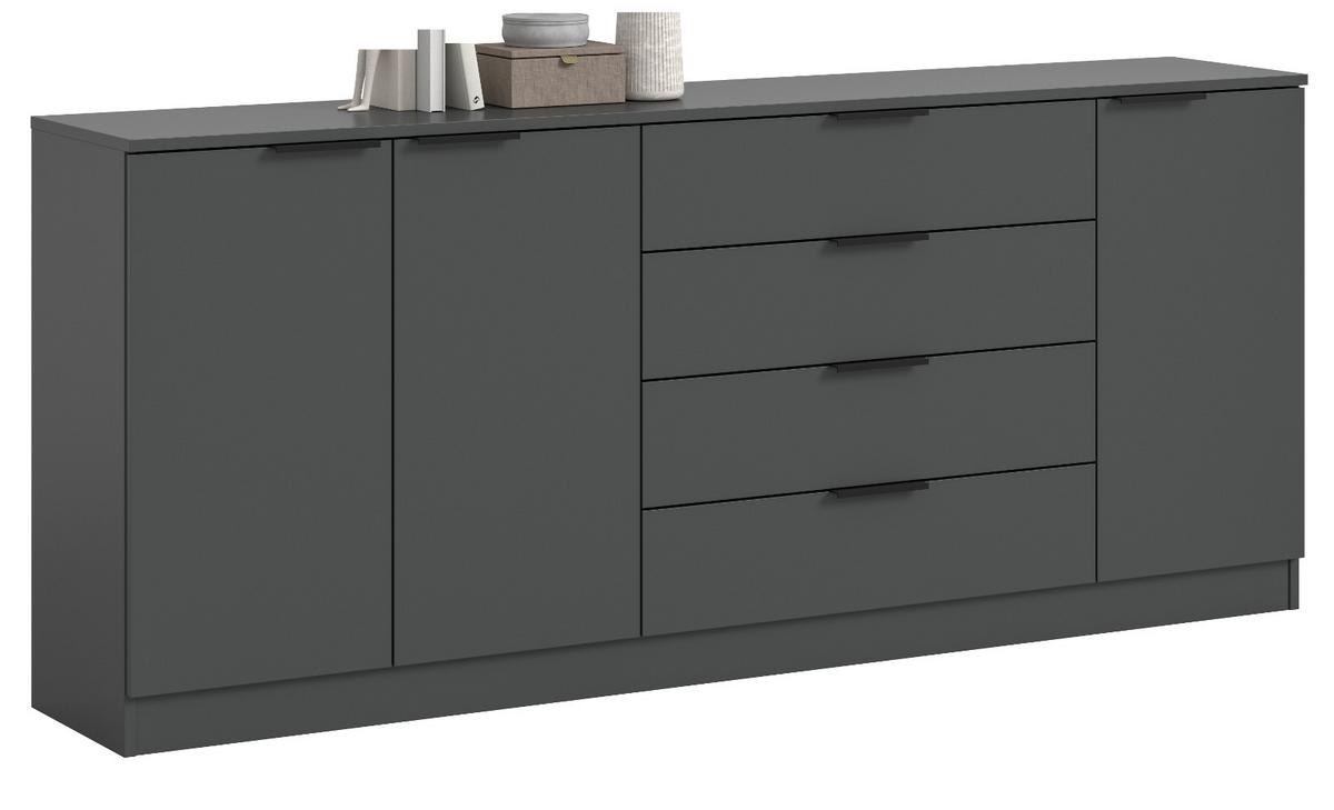 SIDEBOARD grau 185 x 80 cm, Kommode mit viel Stauraum - Schwarz/Grau, Holzwerkstoff/Kunststoff (185/80/35cm) - Inn.Furn
