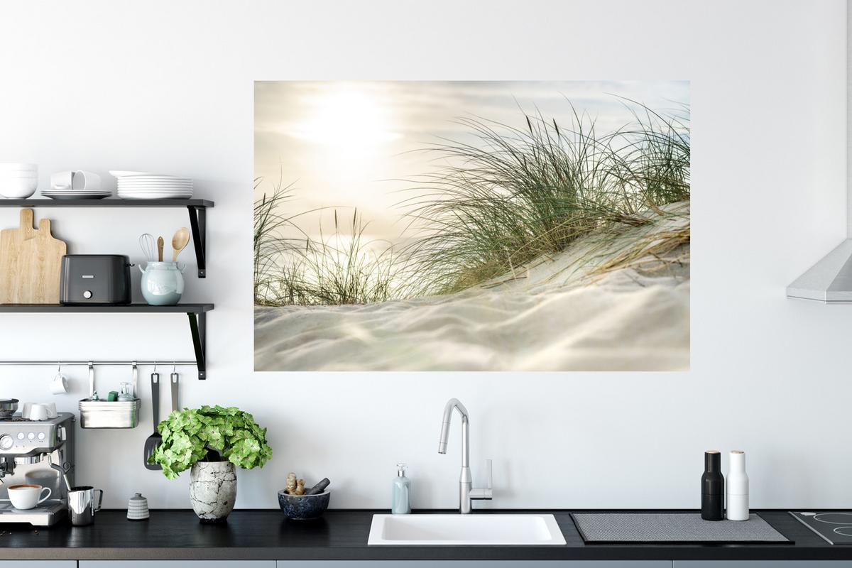WANDTATTOO Dünen mit Strandhafer in der Sonne des Nationalparks Schleswig-Holsteinisches Wattenmeer Wandsticker 120x80 cm - Creme, Kunststoff (120/80/0.1cm) - MuchoWow