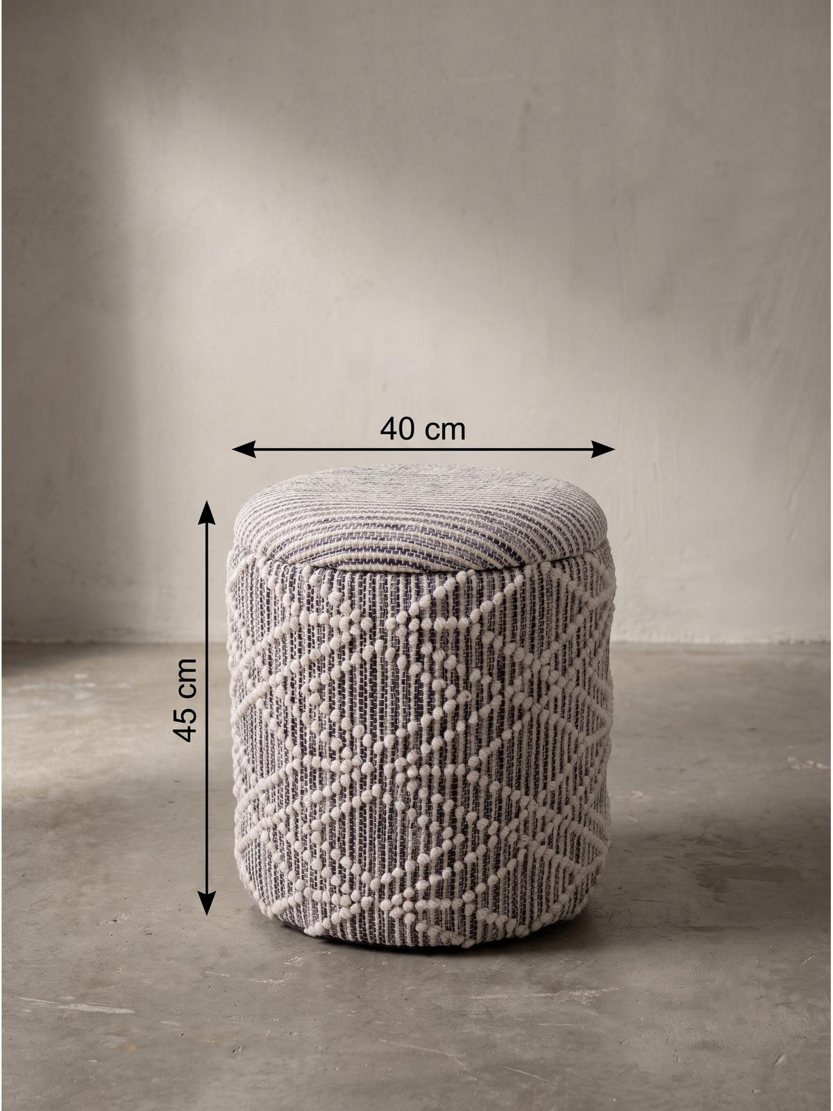 SITZHOCKER RHONE, Stoff, mit Textilbezug, Grau-Beige, Ø 40 x 45 cm - Grau, Textil (40/45/40cm) - KADIMA DESIGN