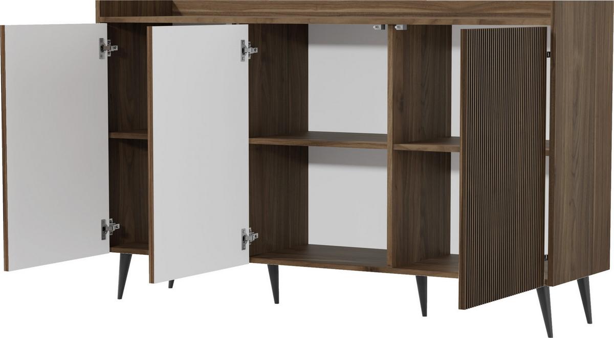 SIDEBOARD Arysa in Braun Walnuss Holzoptik 92/150/41 cm - Walnussfarben/Schwarz, Holzwerkstoff/Metall (150/92/41cm) - WFL GROUP