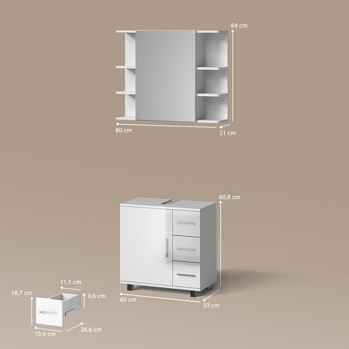 BADMÖBEL-SET Eisak Weiß Hochglanz 2 Teile - Weiß Hochglanz, Holzwerkstoff (60/60/33cm) - Livinity®