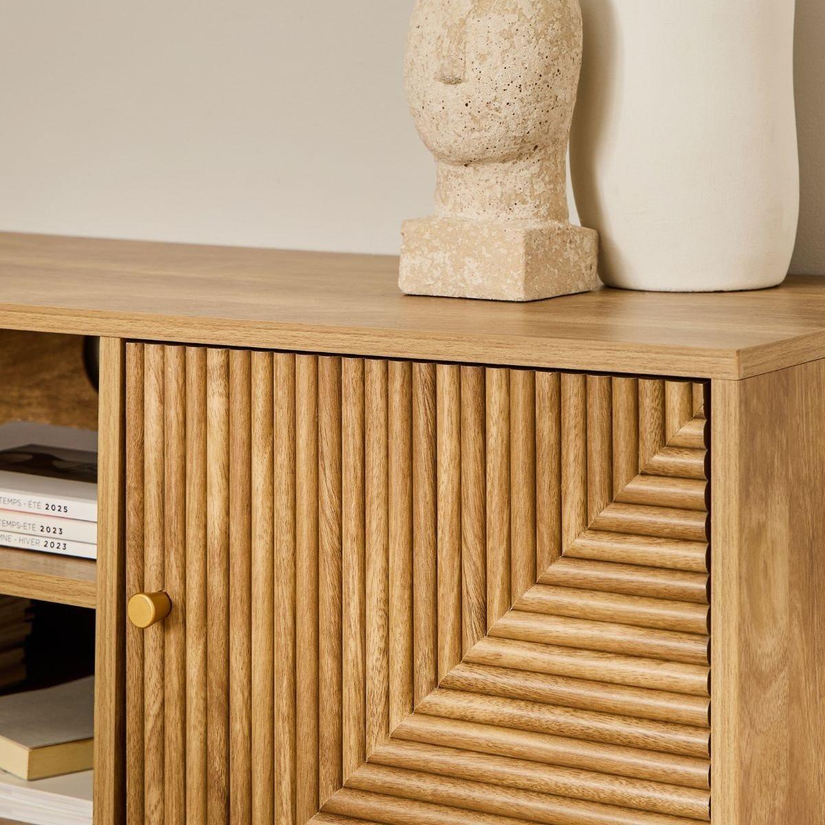 TV-MÖBEL 2 Türen mit Fronten in Lamellenoptik in L-Form Eden 140/40/45 cm - Apfelbaumfarben, Holzwerkstoff (40/45/140cm) - Calicosy