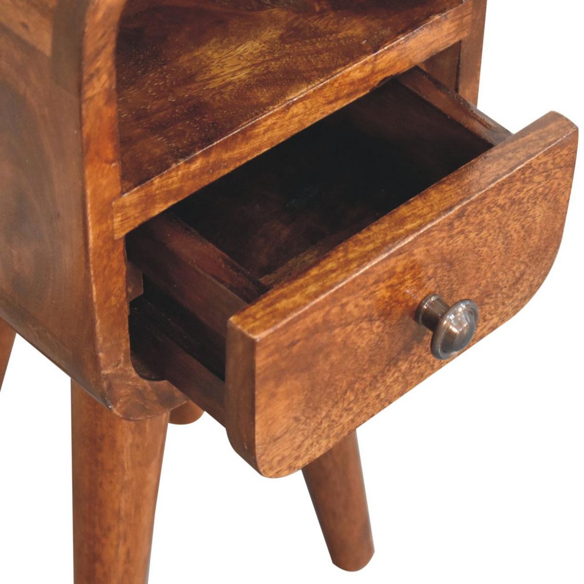 NACHTTISCH Extra Mini Curve mit Offenem Slot, 1 Schublade, Braun - Messingfarben/Braun, Mangoholz/Holz (20/40/20cm) - Artisan Furniture