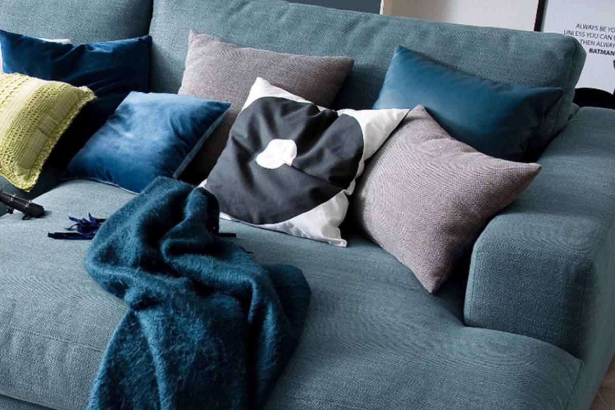 BIG SOFA MIT TABLETT MADELINE Petrol Webstoff - Petrol/Schwarz, Kunststoff/Textil (290/85/170cm) - KAWOLA