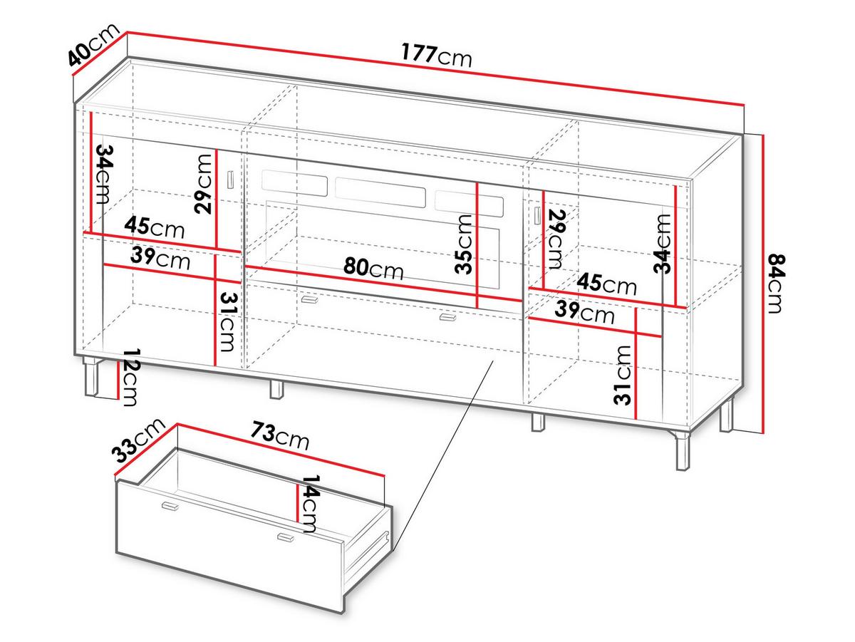 SIDEBOARD Mossa 2D1S MO07 mit Kamin - Goldfarben/Schwarz, Holzwerkstoff/Kunststoff (177/84/40cm) - MIRJAN24