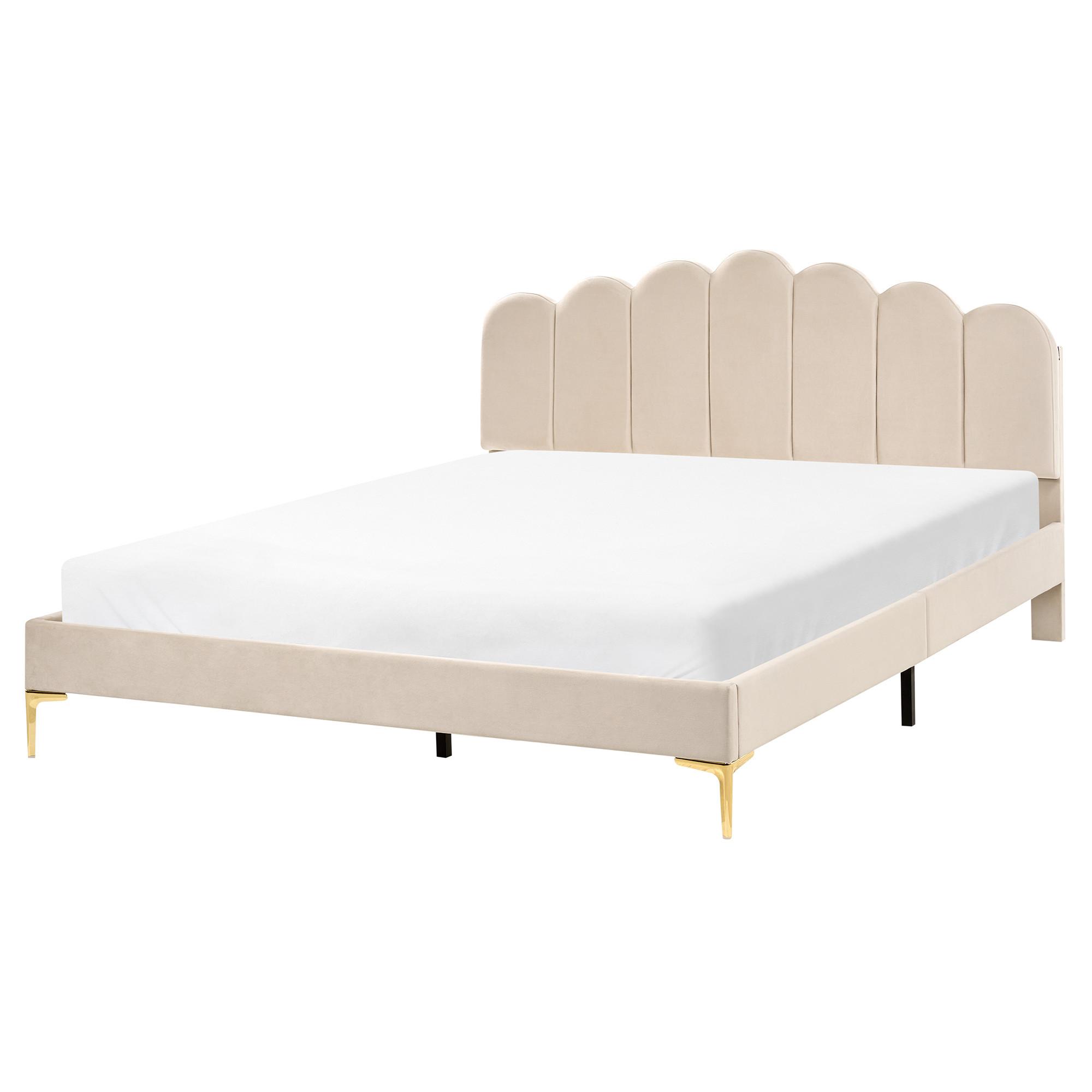 BETT mit Lattenrost 160/200 cm Samtstoff Beige Sauvian - Beige, Textil (160/200cm) - Beliani