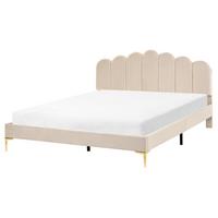 BETT mit Lattenrost 160/200 cm Samtstoff Beige Sauvian - Beige, Textil (160/200cm) - Beliani