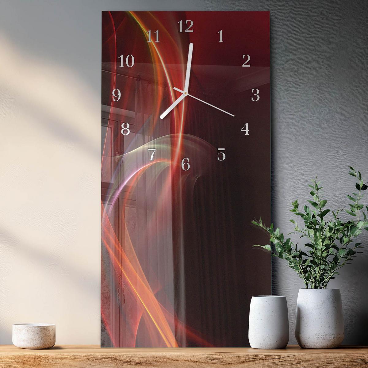 WANDUHR aus Glas 30x60 cm - Abstrakte Linien - Rot, Glas (30/60/0.4cm) - TULUP