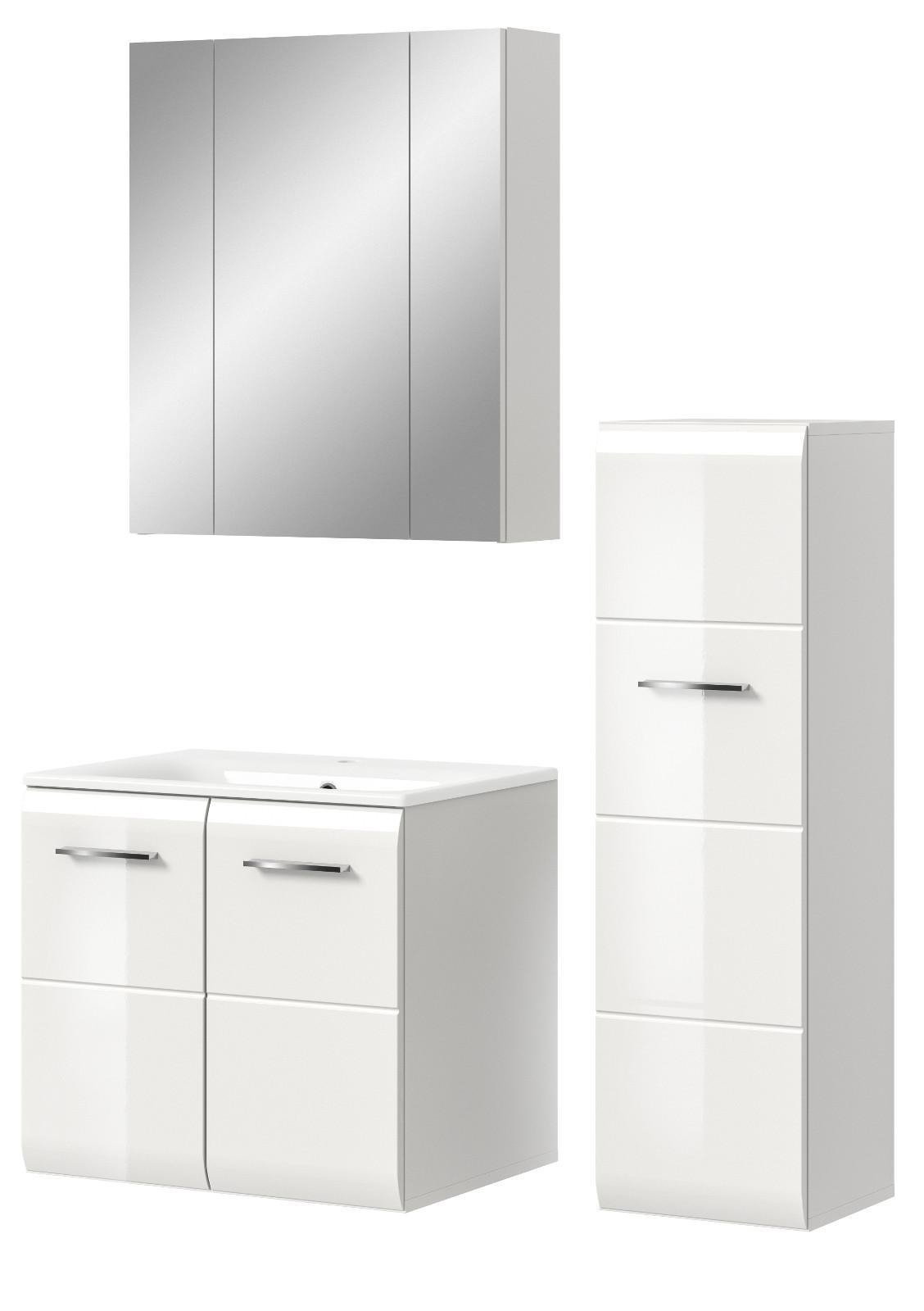 BADMÖBEL SET 3-teilig weiß Hochglanz 105 cm, Badkombination inklusive Waschbecken - Weiß Hochglanz/Silberfarben, Holzwerkstoff/Kunststoff (105/185/46cm) - Inn.Furn