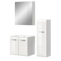 BADMÖBEL SET 3-teilig weiß Hochglanz 105 cm, Badkombination inklusive Waschbecken - Weiß Hochglanz/Silberfarben, Holzwerkstoff/Kunststoff (105/185/46cm) - Inn.Furn