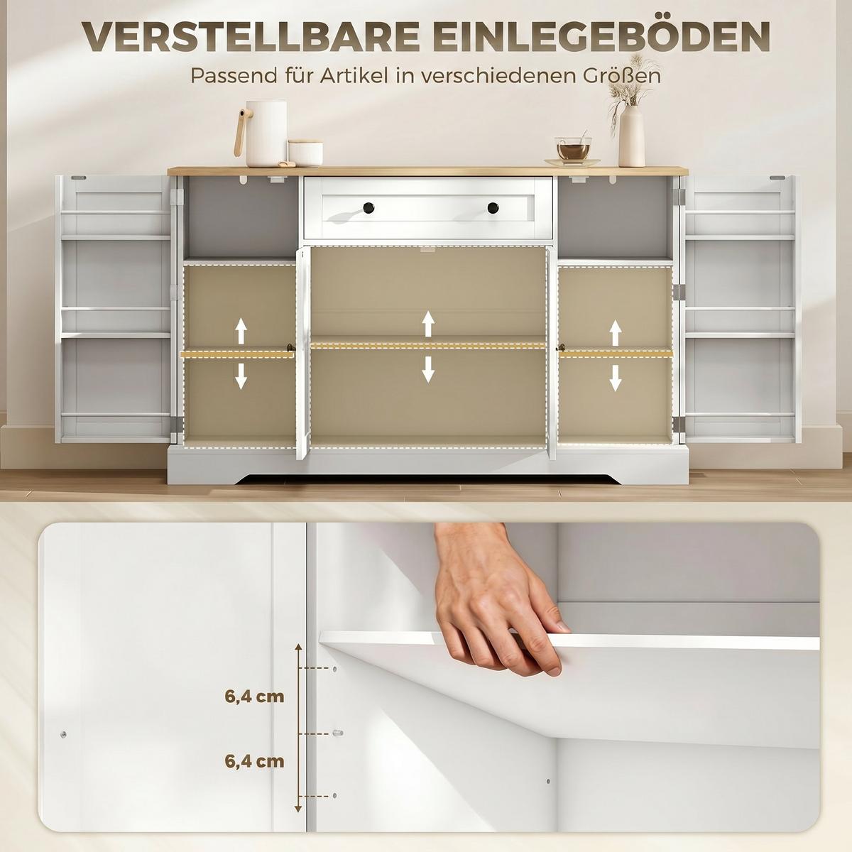 SIDEBOARD Spanplatte MDF Weiß - Schwarz/Weiß, Holzwerkstoff/Metall (40/83.5/138cm) - HOMCOM