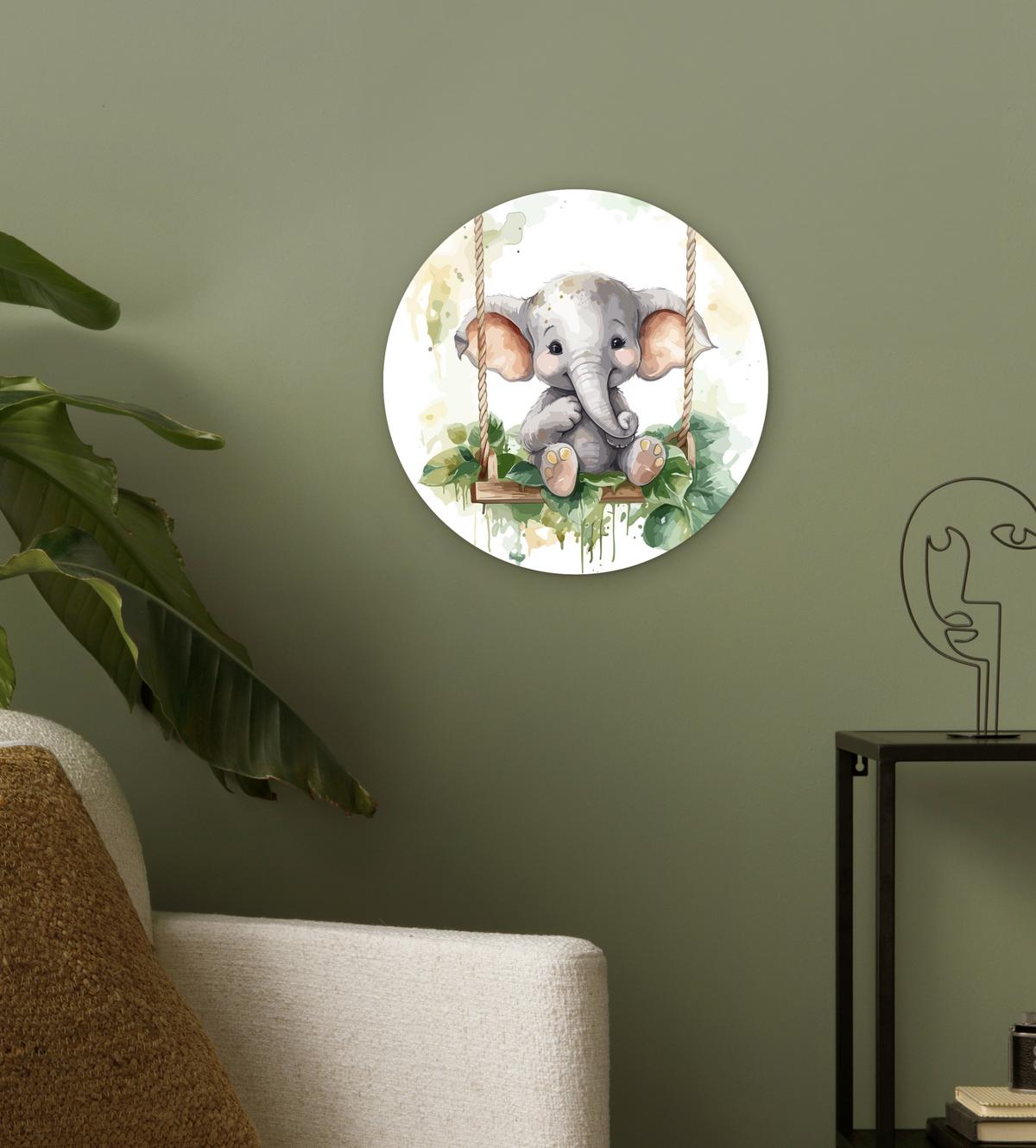 WANDBILD Elefant - Tier - Kinder - Dschungel Deko Wohnzimmer 30x30 cm - Hellgrau, Kunststoff (30/30cm) - MuchoWow